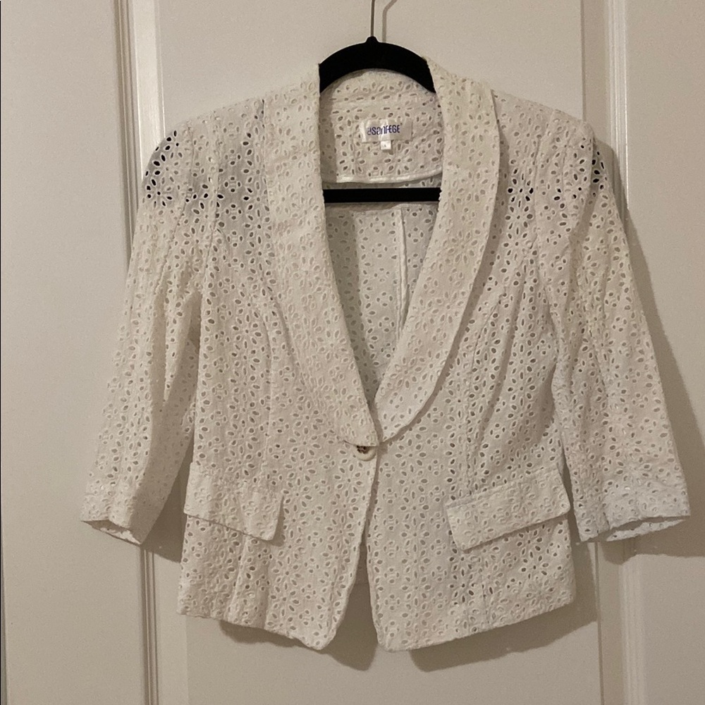 White Eyelet Shawl Collar Blazer by ASHRO